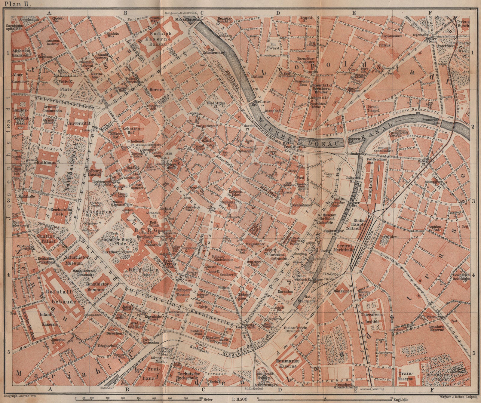 VIENNA city centre. WIEN Burg. Town plan stadtplan. Austria Österreich 1905 map
